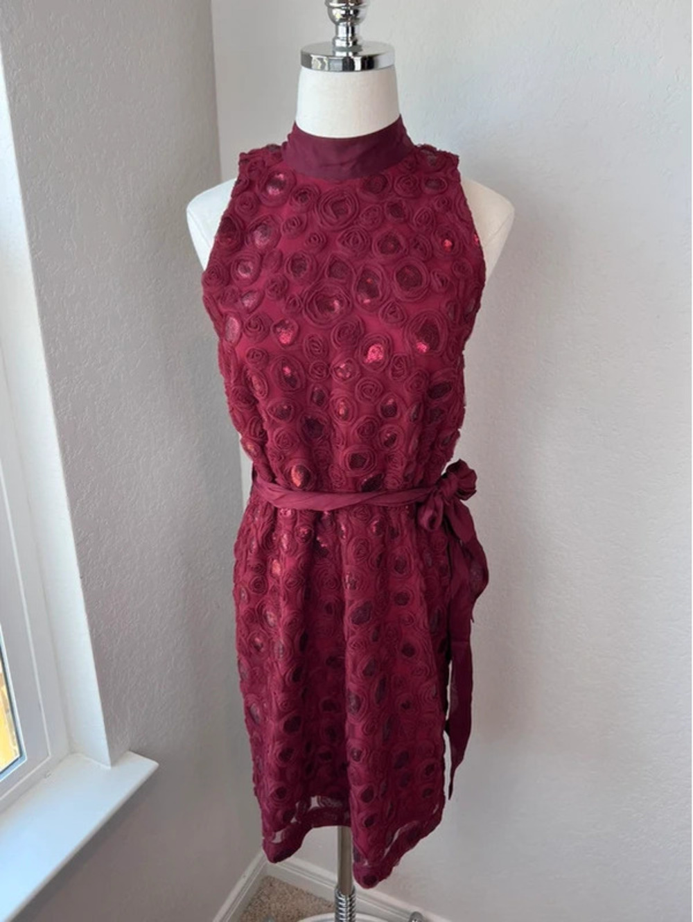 Burgundy Red Y2K Floral Whimsigoth Rose Embellished Formal Dress size 4